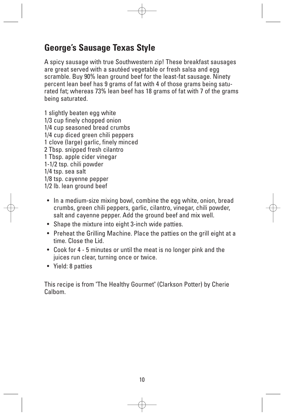 George’s sausage texas style | Toastmaster GRV160S User Manual | Page 10 / 16