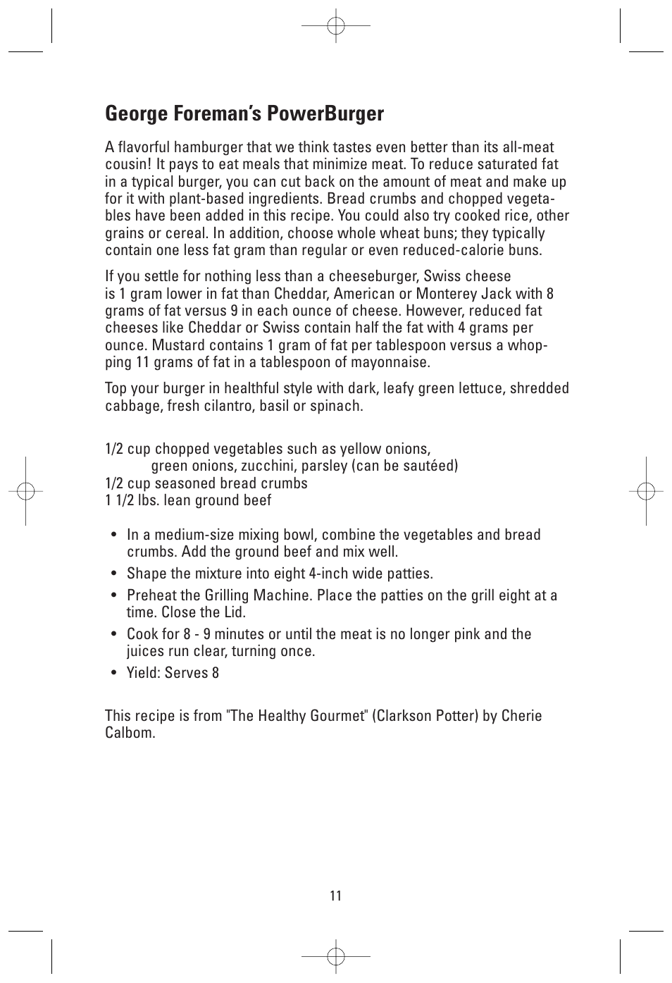 George foreman’s powerburger | Toastmaster GRV160S User Manual | Page 11 / 16
