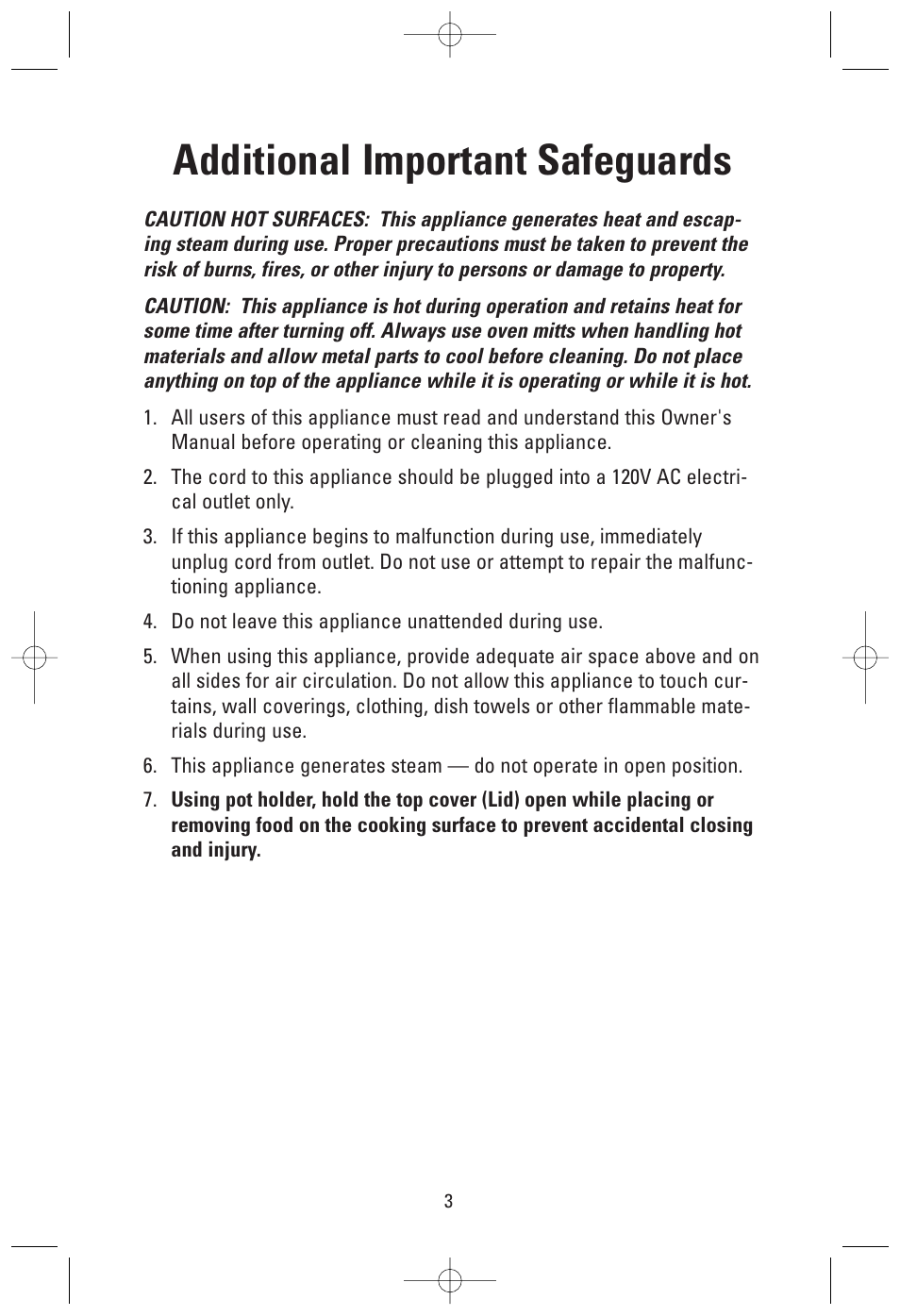 Additional important safeguards | Toastmaster GRV160S User Manual | Page 3 / 16