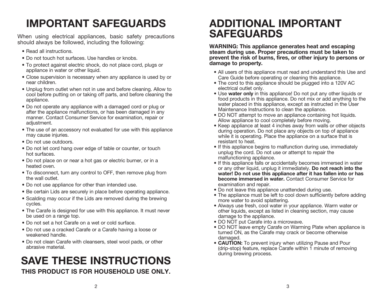 Additional important safeguards, Important safeguards, Save these instructions | Toastmaster MECM12WHTCAN User Manual | Page 3 / 10