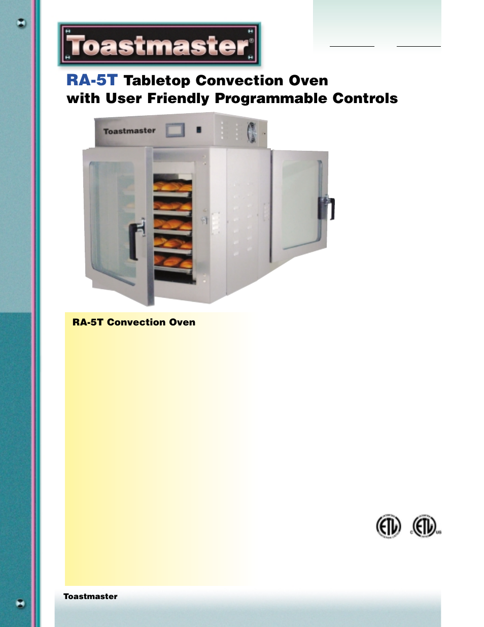 Toastmaster RA-5T User Manual | 2 pages