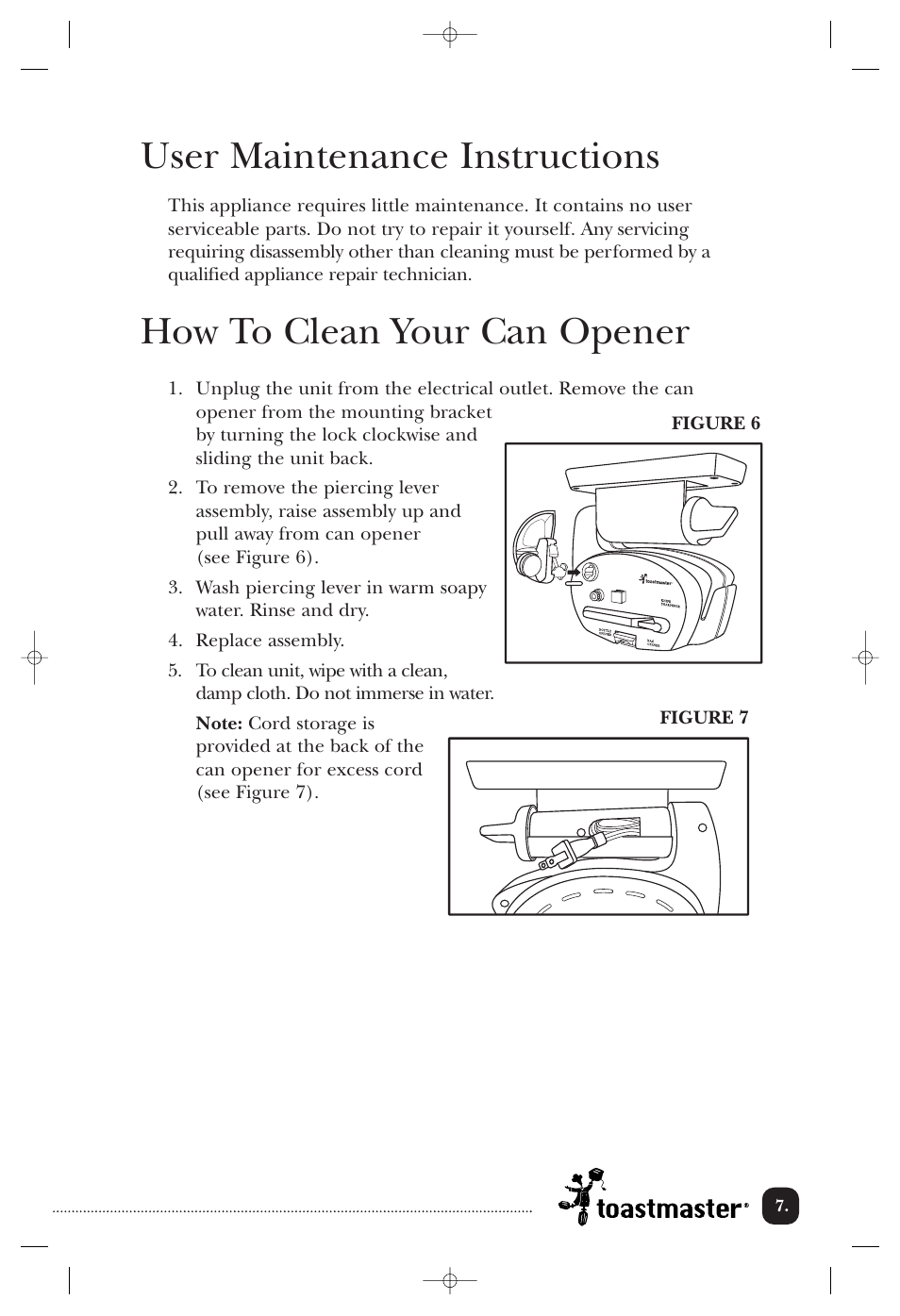 User maintenance instructions, How to clean your can opener | Toastmaster 2246CAN User Manual | Page 8 / 12
