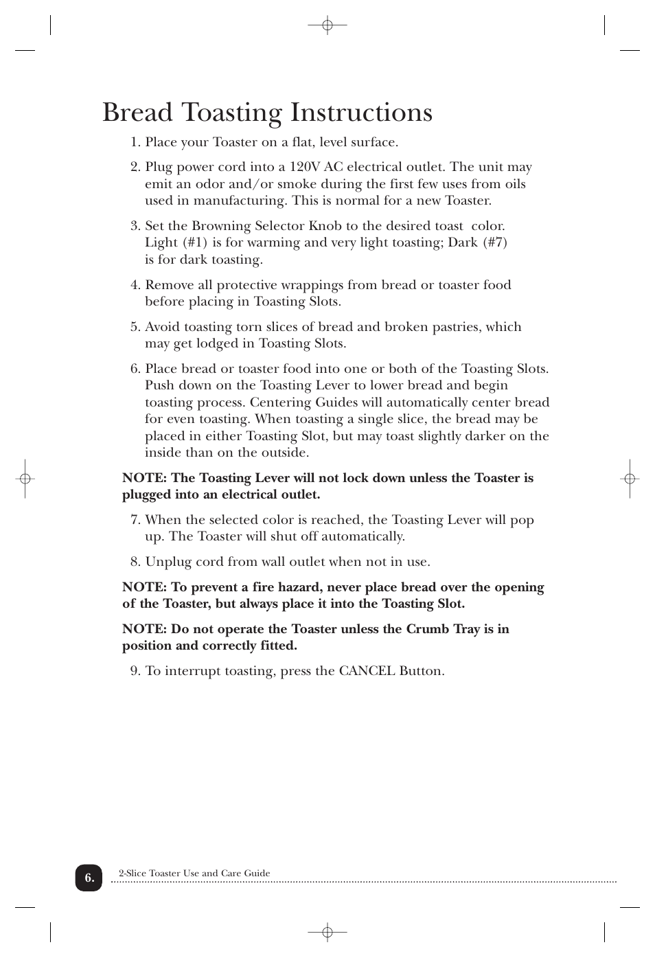 Bread toasting instructions | Toastmaster TMT2 User Manual | Page 7 / 14