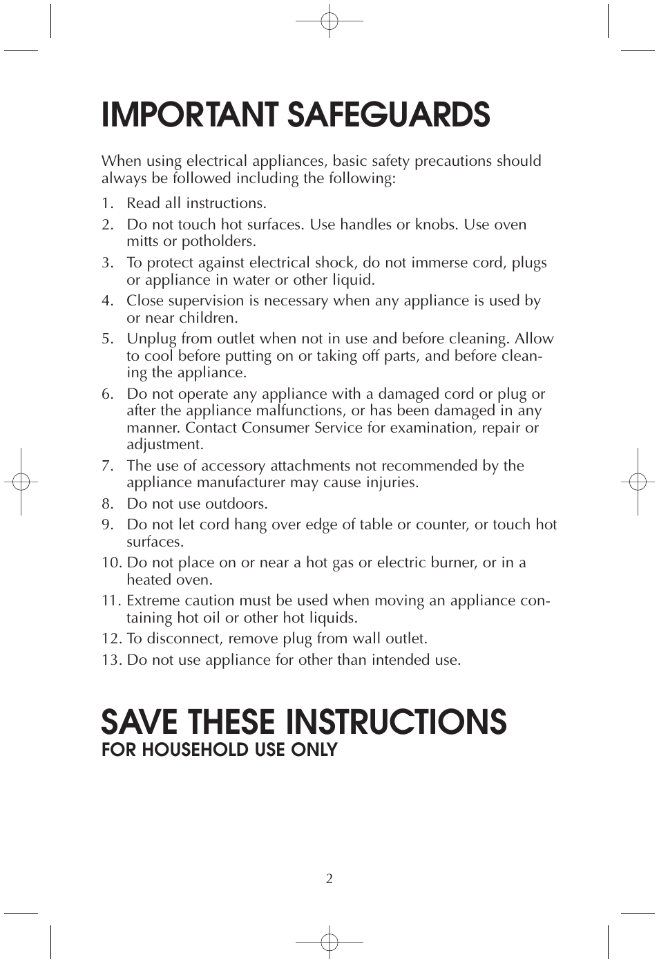 Important safeguards, Save these instructions | Toastmaster TMWB4BELWCAN User Manual | Page 2 / 11