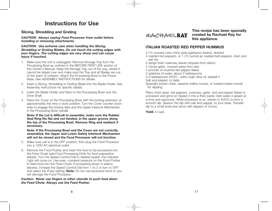 Instructions for use | Toastmaster RRFP1A/T User Manual | Page 17 / 24