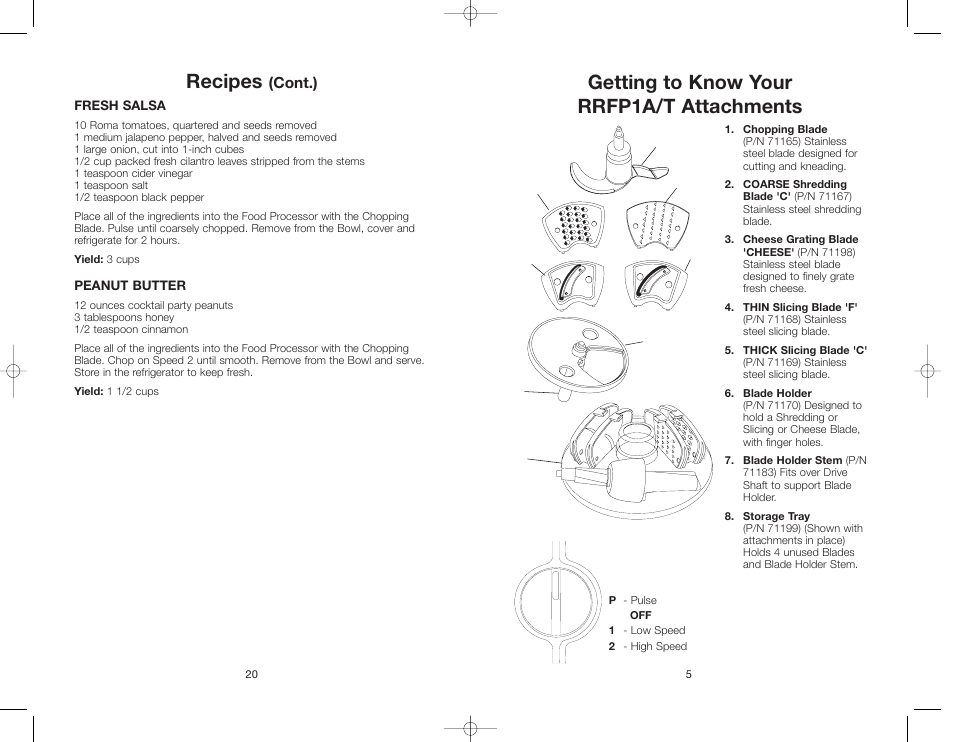 Recipes, Getting to know your rrfp1a/t attachments, Cont.) | Toastmaster RRFP1A/T User Manual | Page 20 / 24