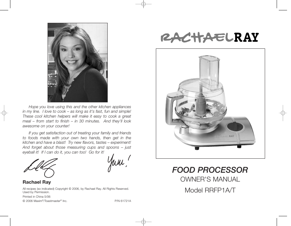 Food processor, Owner's manual model rrfp1a/t | Toastmaster RRFP1A/T User Manual | Page 24 / 24