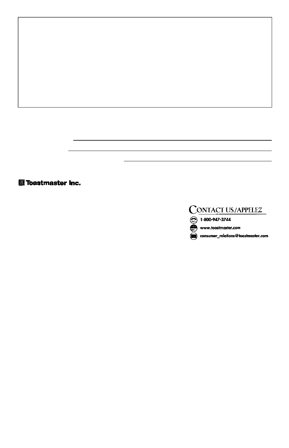 One year limited warranty | Toastmaster 543U User Manual | Page 7 / 7