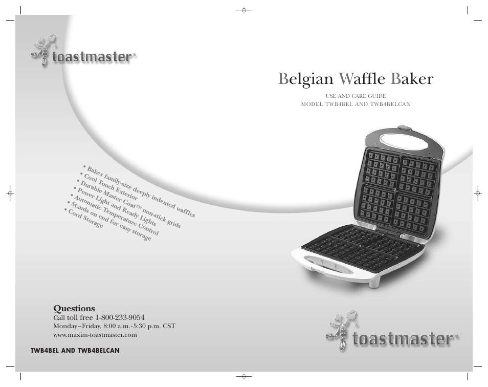 Belgian w affle b aker | Toastmaster TWB4BEL User Manual | Page 22 / 22