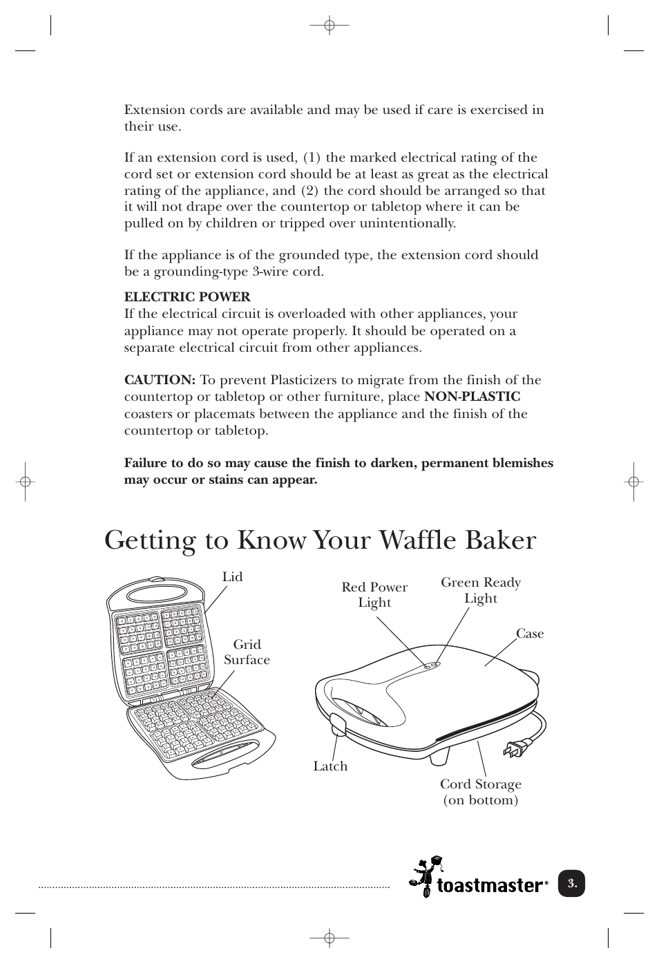 Getting to know your waffle baker | Toastmaster TWB4BEL User Manual | Page 4 / 22