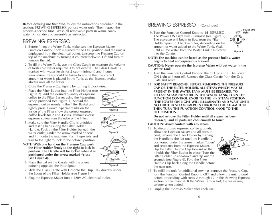 Brewing espresso | Toastmaster FES4B User Manual | Page 6 / 12