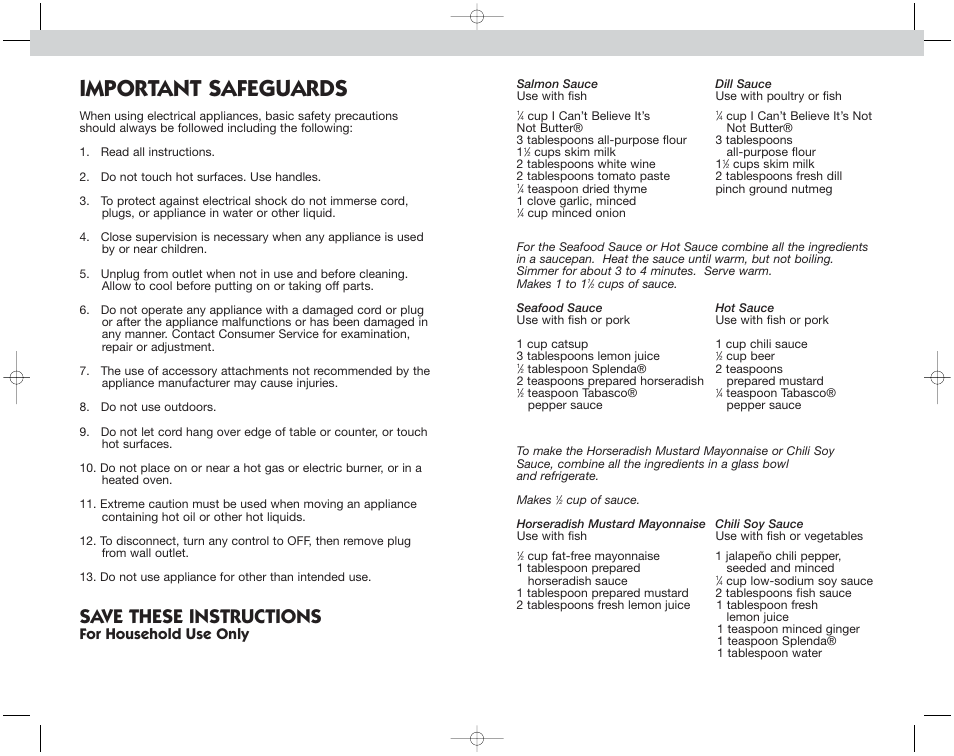 Important safeguards, Save these instructions, For household use only | Toastmaster EST7 User Manual | Page 4 / 48