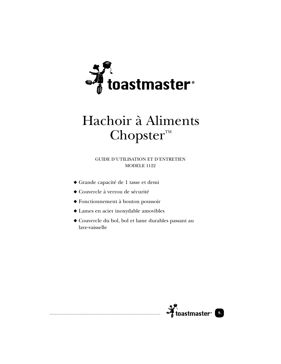 Hachoir à aliments chopster | Toastmaster 1122 User Manual | Page 10 / 30