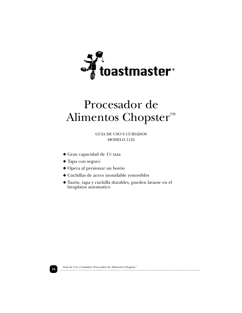 Procesador de alimentos chopster | Toastmaster 1122 User Manual | Page 19 / 30