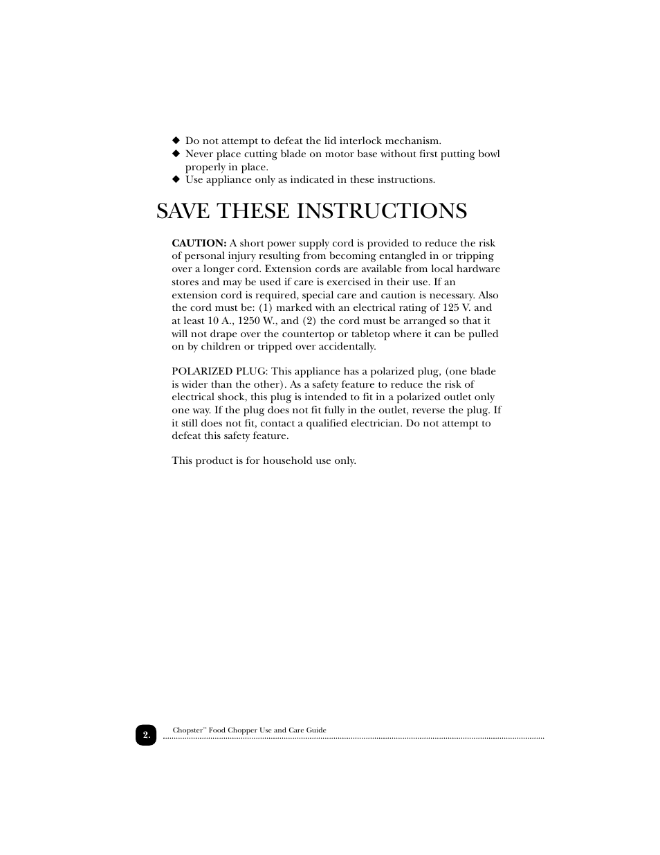 Save these instructions | Toastmaster 1122 User Manual | Page 3 / 30