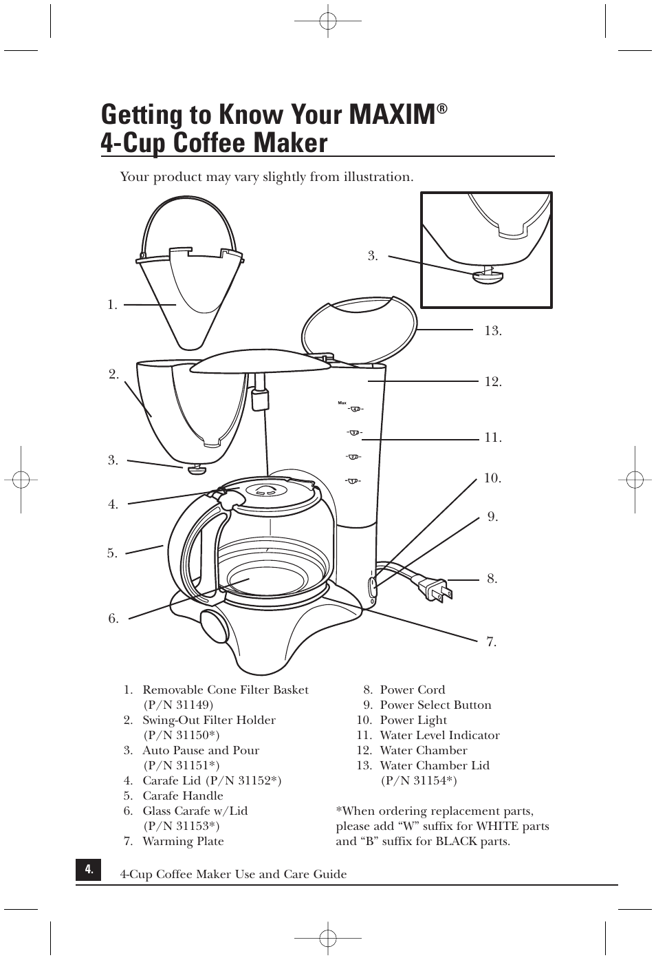 Getting to know your maxim, Cup coffee maker | Toastmaster MAXCM4B User Manual | Page 5 / 12