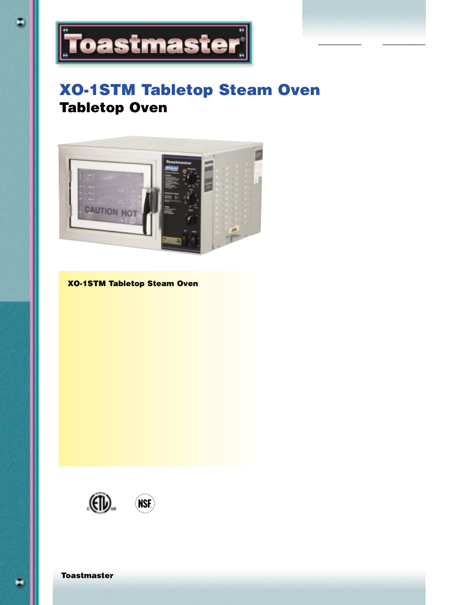 Toastmaster XO-1STM User Manual | 2 pages