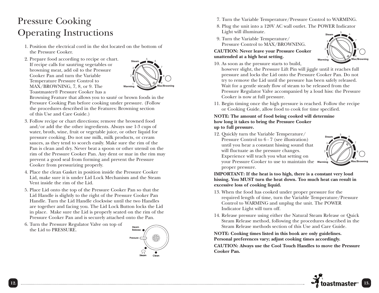 Pressure cooking operating instructions | Toastmaster TPC4000 User Manual | Page 15 / 48