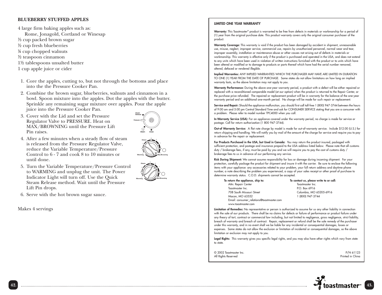 Toastmaster TPC4000 User Manual | Page 45 / 48