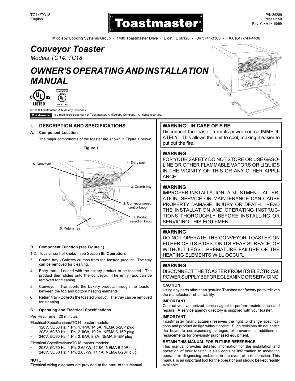 Toastmaster TC18 User Manual | 4 pages