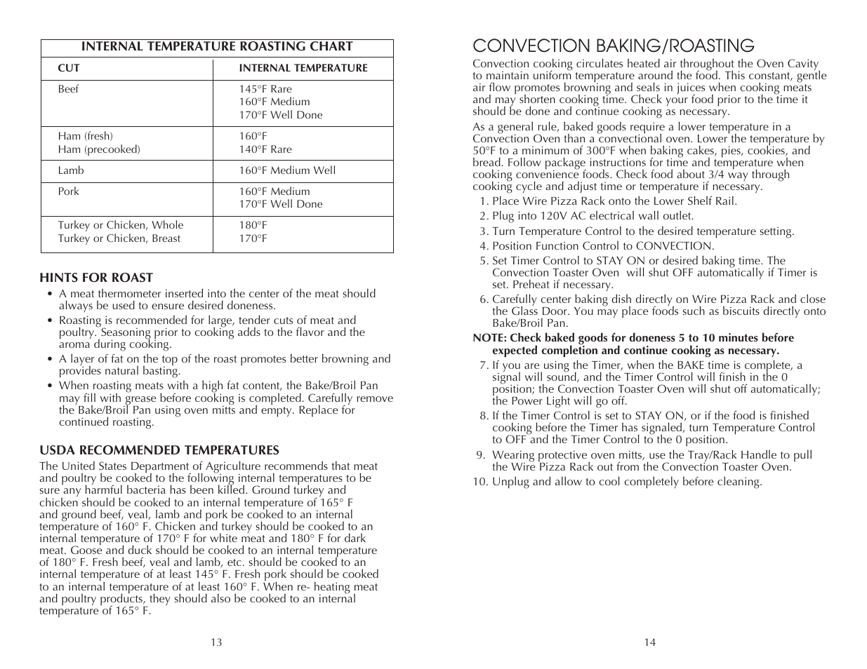 Convection baking/roasting | Toastmaster FAC850SS User Manual | Page 14 / 24