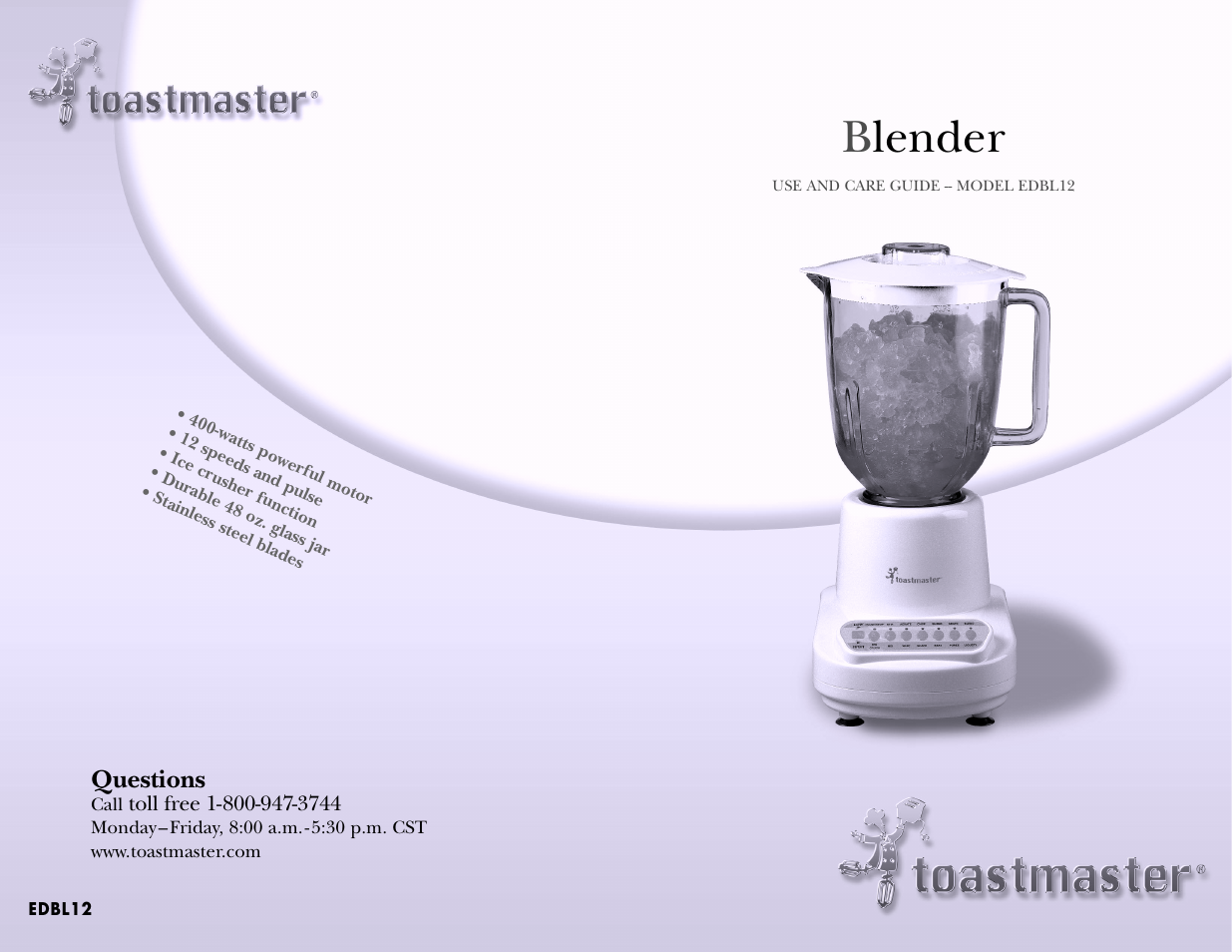 Blender | Toastmaster EDBL12 User Manual | Page 26 / 26