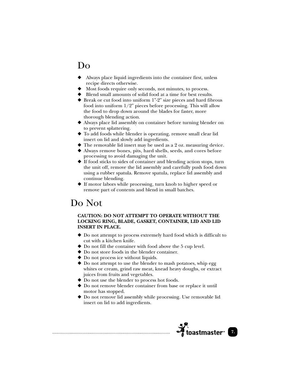 Do not | Toastmaster EDBL12 User Manual | Page 8 / 26