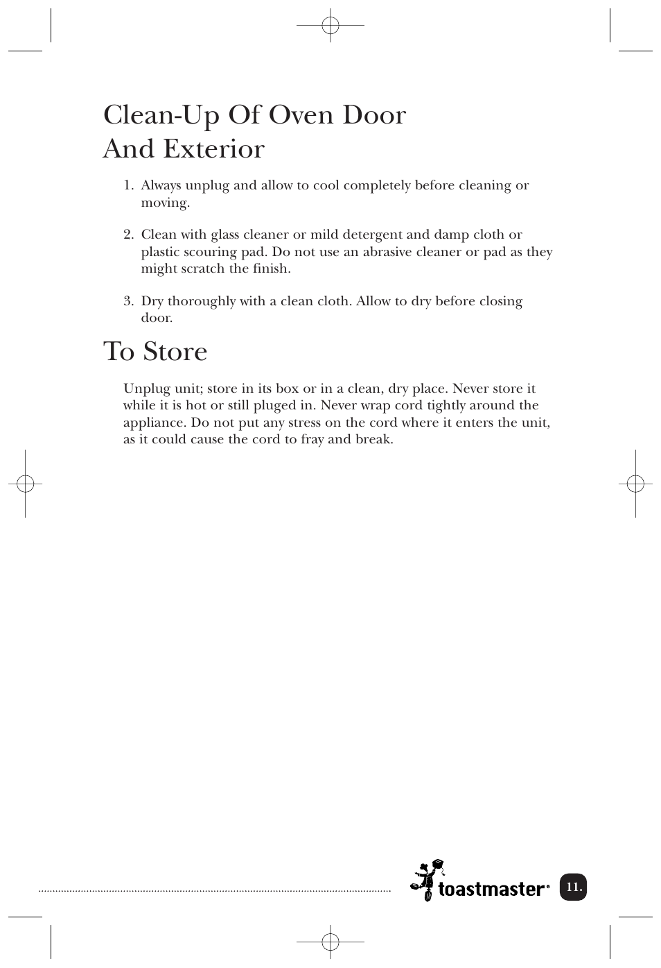 Clean-up of oven door and exterior | Toastmaster 357SCAN User Manual | Page 12 / 15
