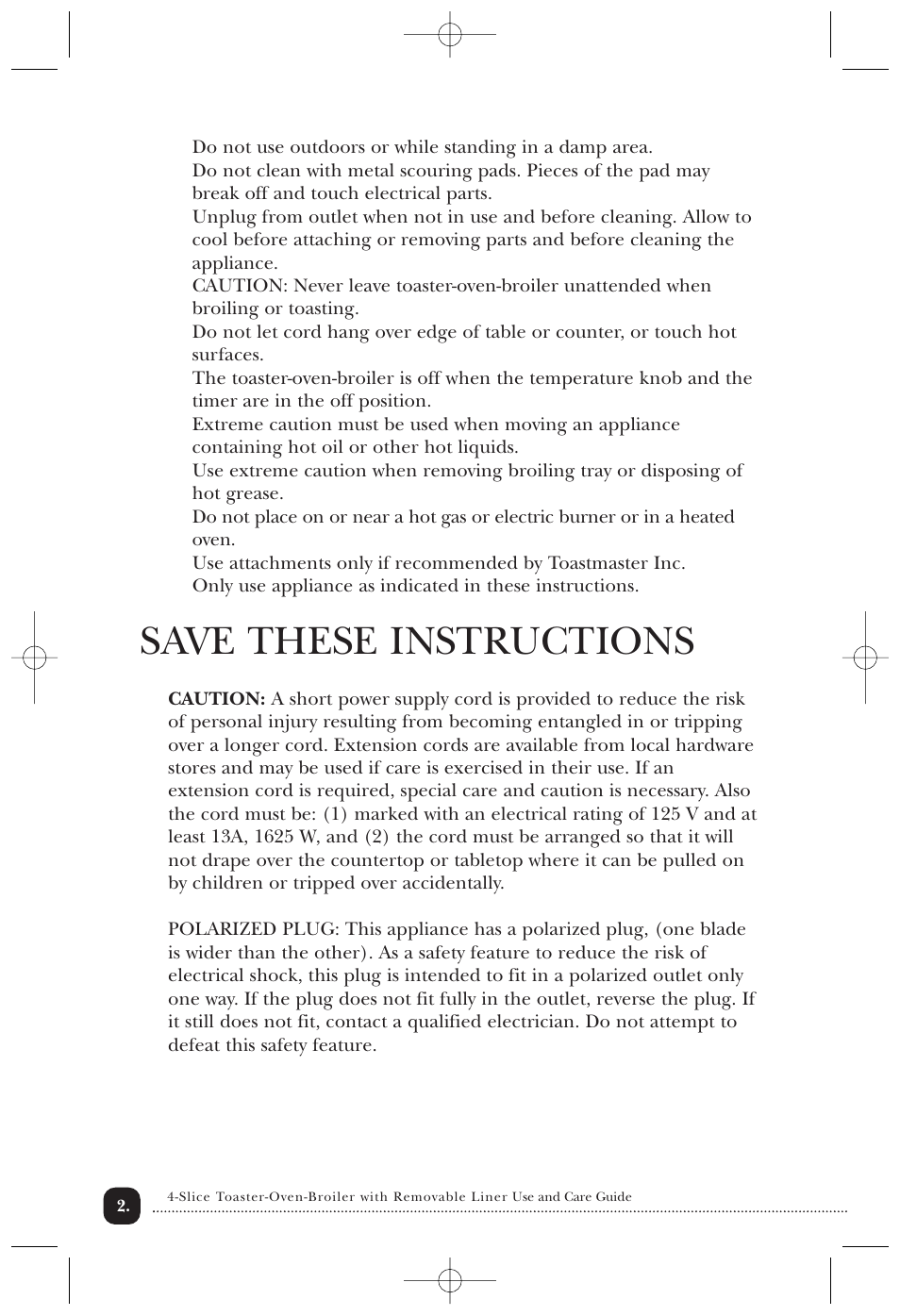 Save these instructions | Toastmaster 357SCAN User Manual | Page 3 / 15
