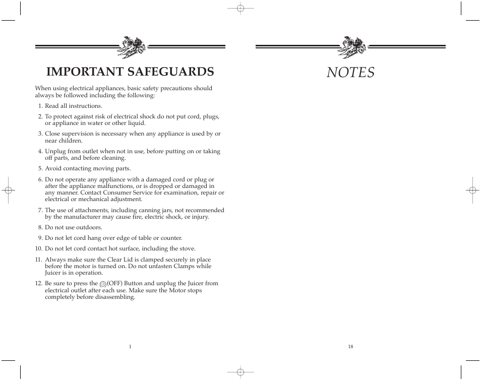 Important safeguards | Toastmaster JM502 User Manual | Page 19 / 20