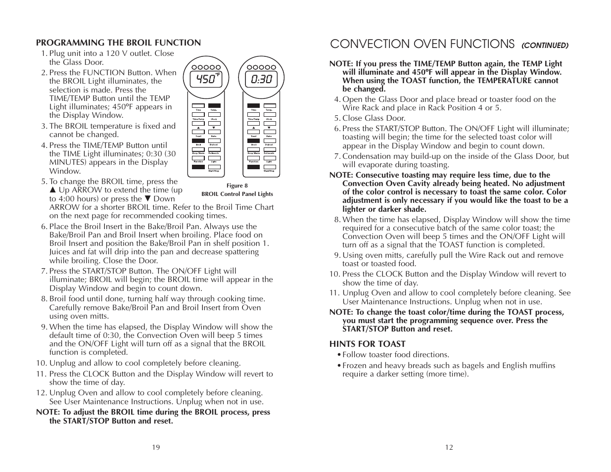 Convection oven functions | Toastmaster FAC900R User Manual | Page 13 / 32