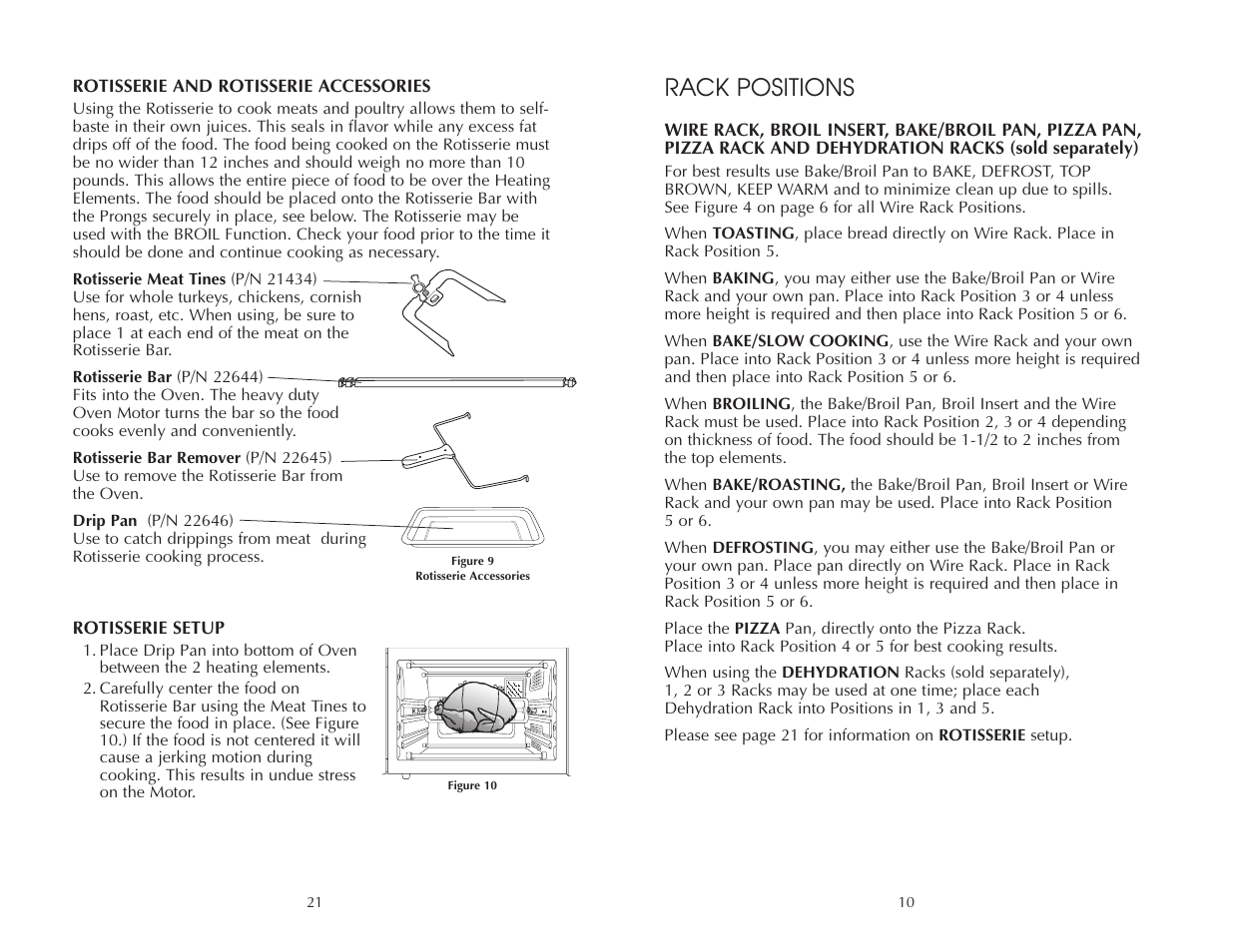 Rack positions | Toastmaster FAC900R User Manual | Page 22 / 32