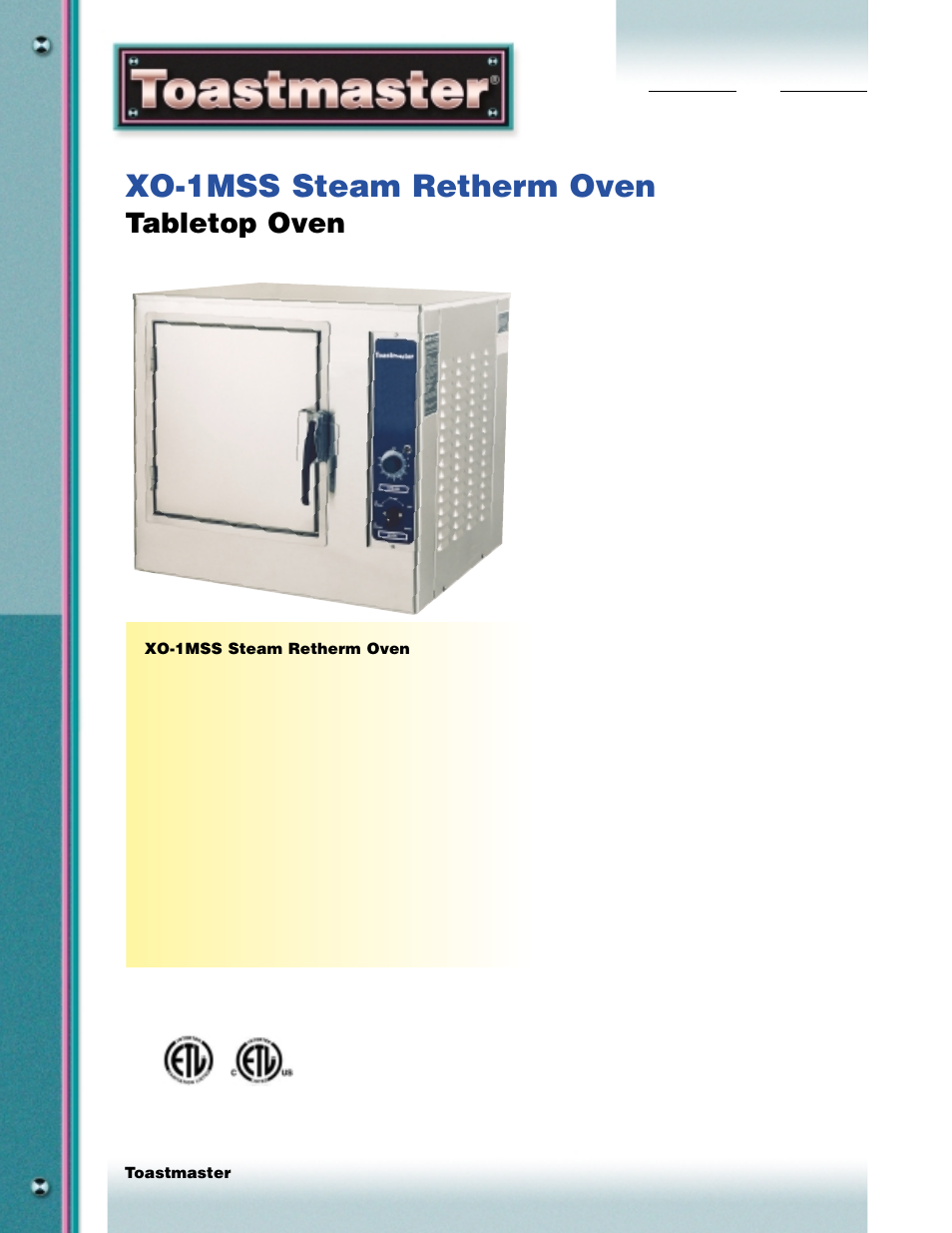 Toastmaster XO-1MSS User Manual | 2 pages