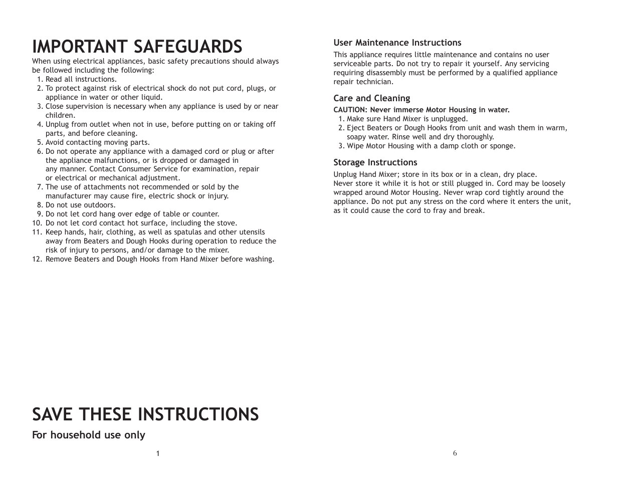 Important safeguards, Save these instructions, For household use only | Toastmaster RHHMRET User Manual | Page 7 / 8