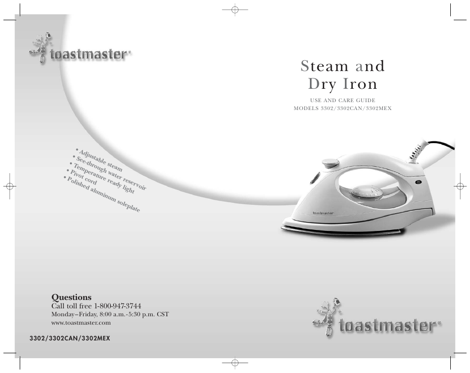 Steam a nd d ry i ron | Toastmaster 3302CAN User Manual | Page 11 / 11