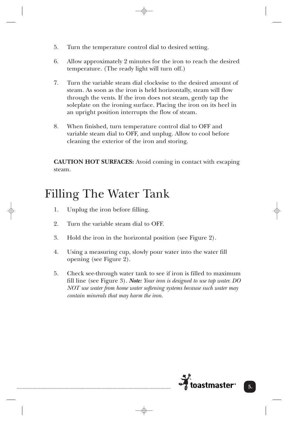 Filling the water tank | Toastmaster 3302CAN User Manual | Page 6 / 11