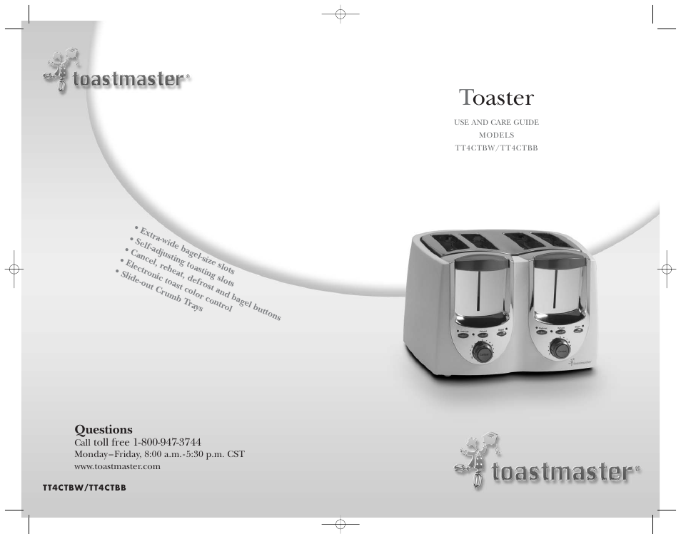 Toastmaster TT4CTBW/TT4CTBB User Manual | 15 pages