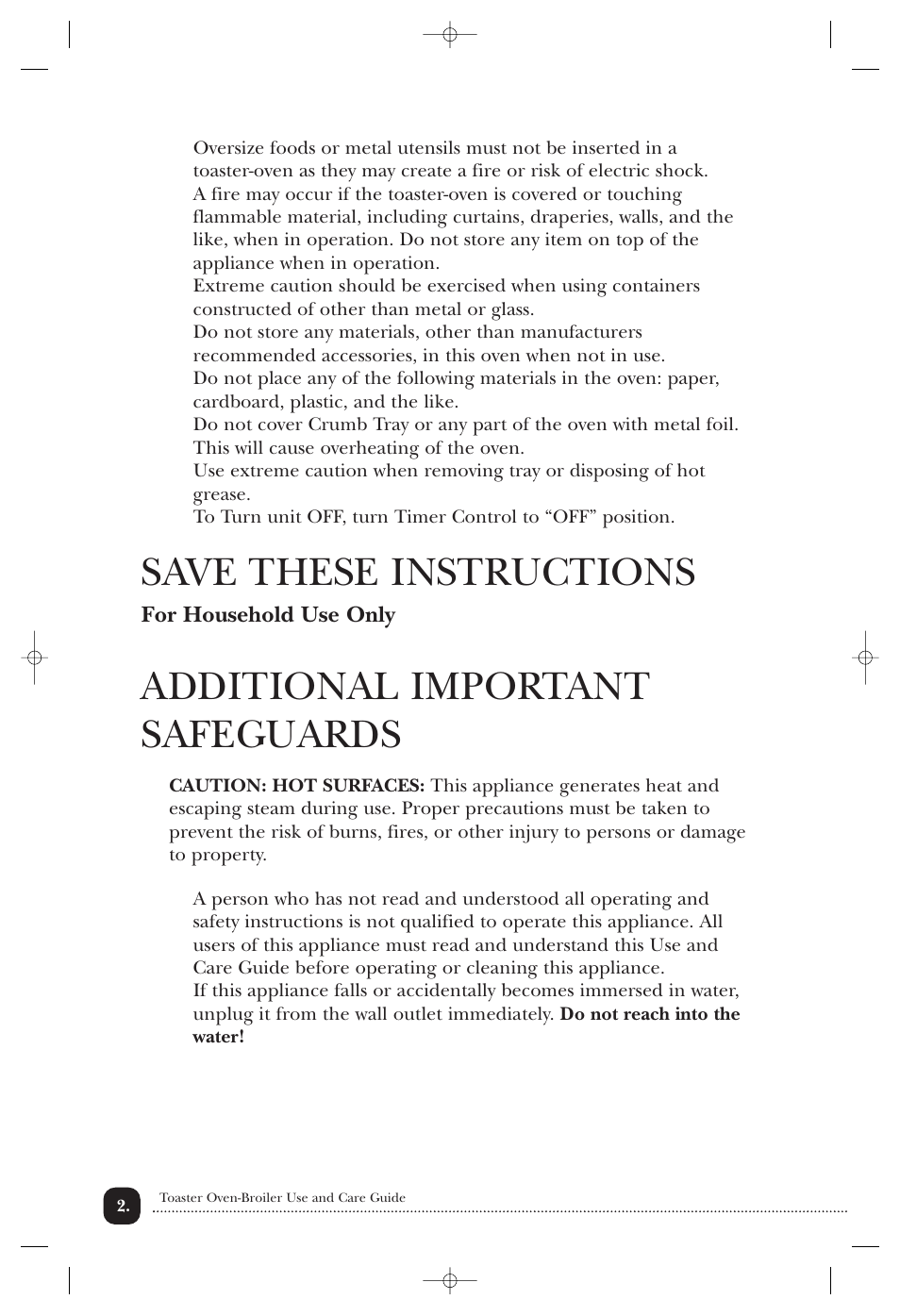 Save these instructions, Additional important safeguards | Toastmaster TOV200CAN User Manual | Page 3 / 22