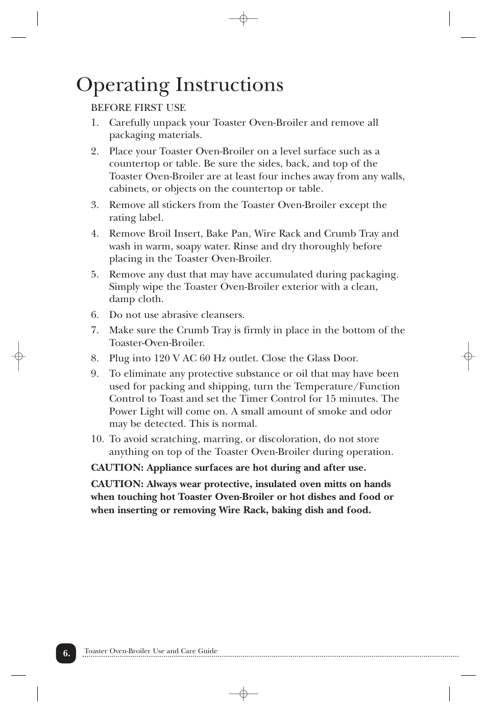 Operating instructions | Toastmaster TOV200CAN User Manual | Page 7 / 22