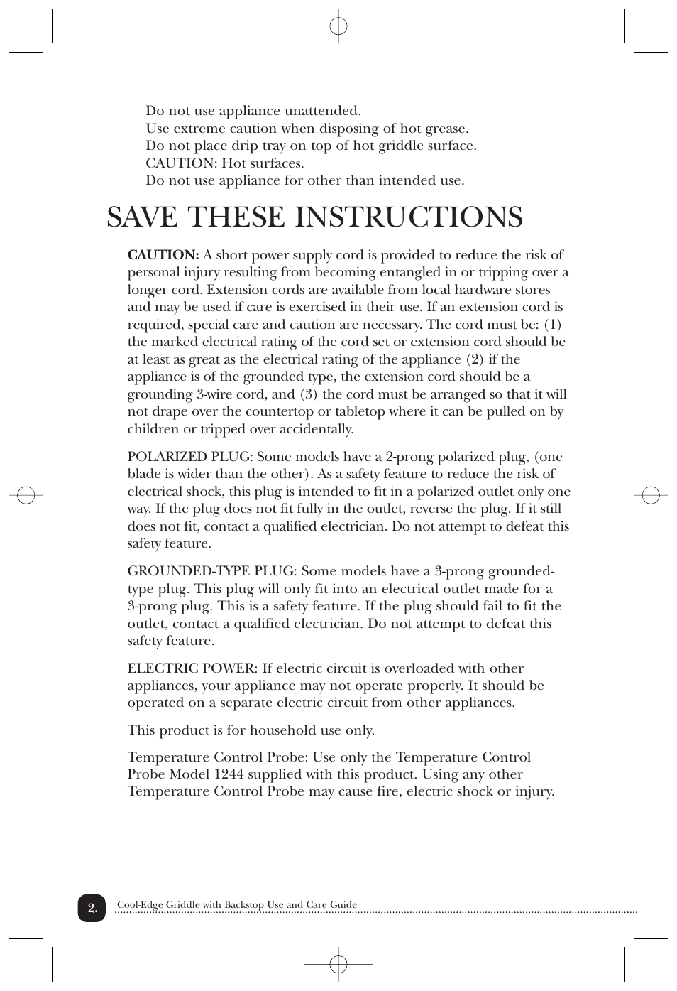 Save these instructions | Toastmaster TG21WCAN  EN User Manual | Page 3 / 9