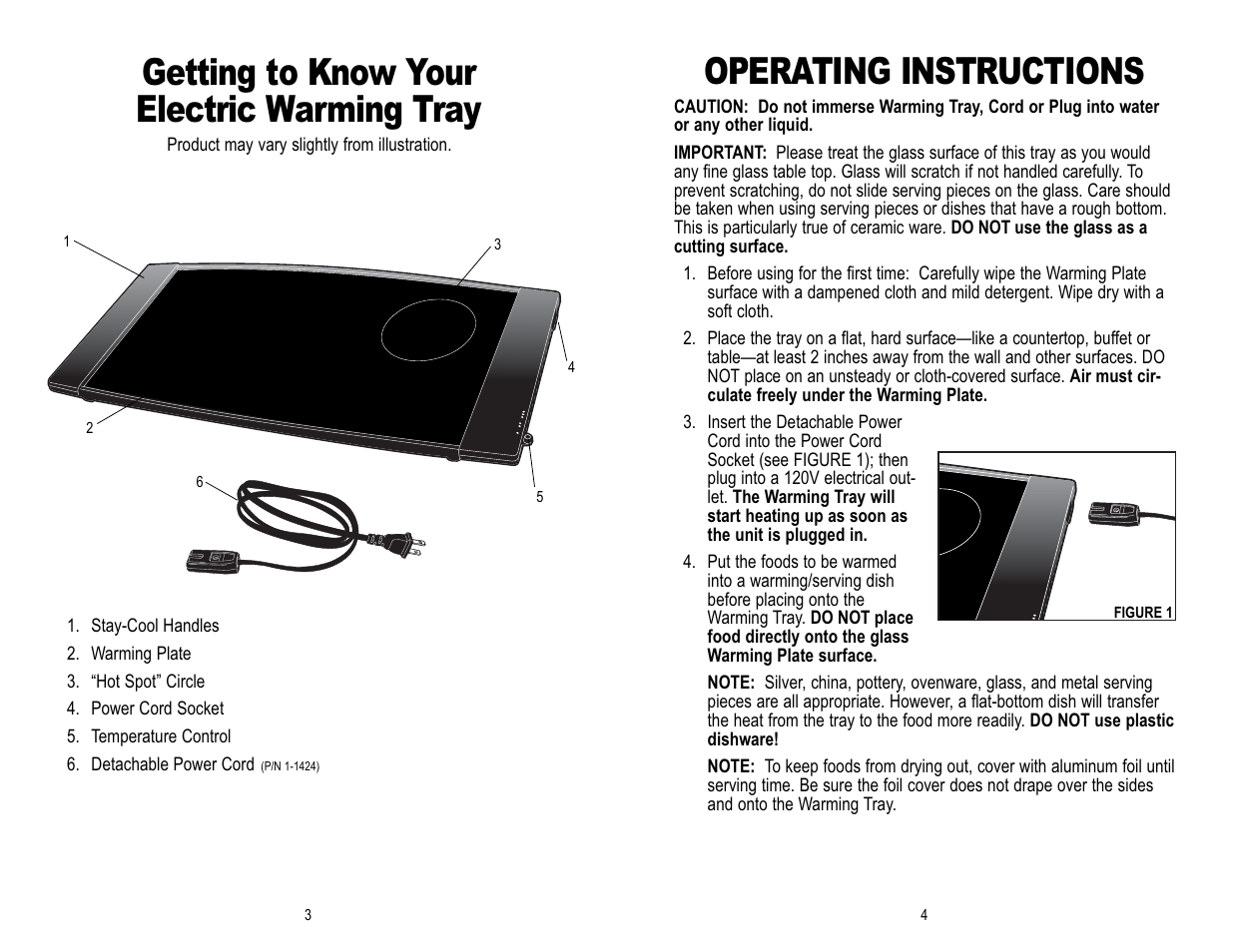 Operating instructions, Getting to know your electric warming tray | Toastmaster FWTS User Manual | Page 5 / 8
