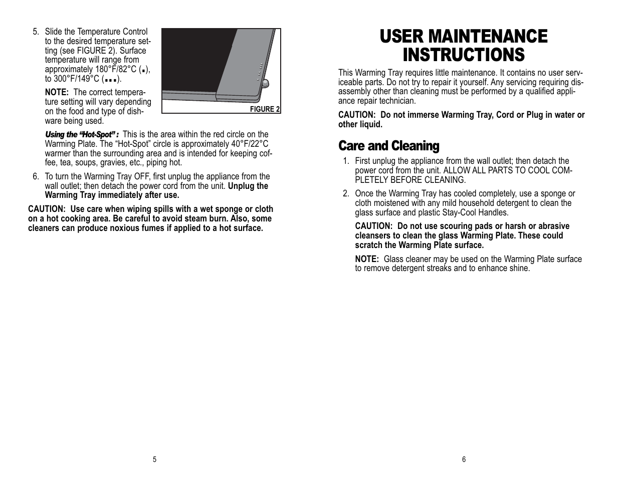 User maintenance instructions, Care and cleaning | Toastmaster FWTS User Manual | Page 6 / 8