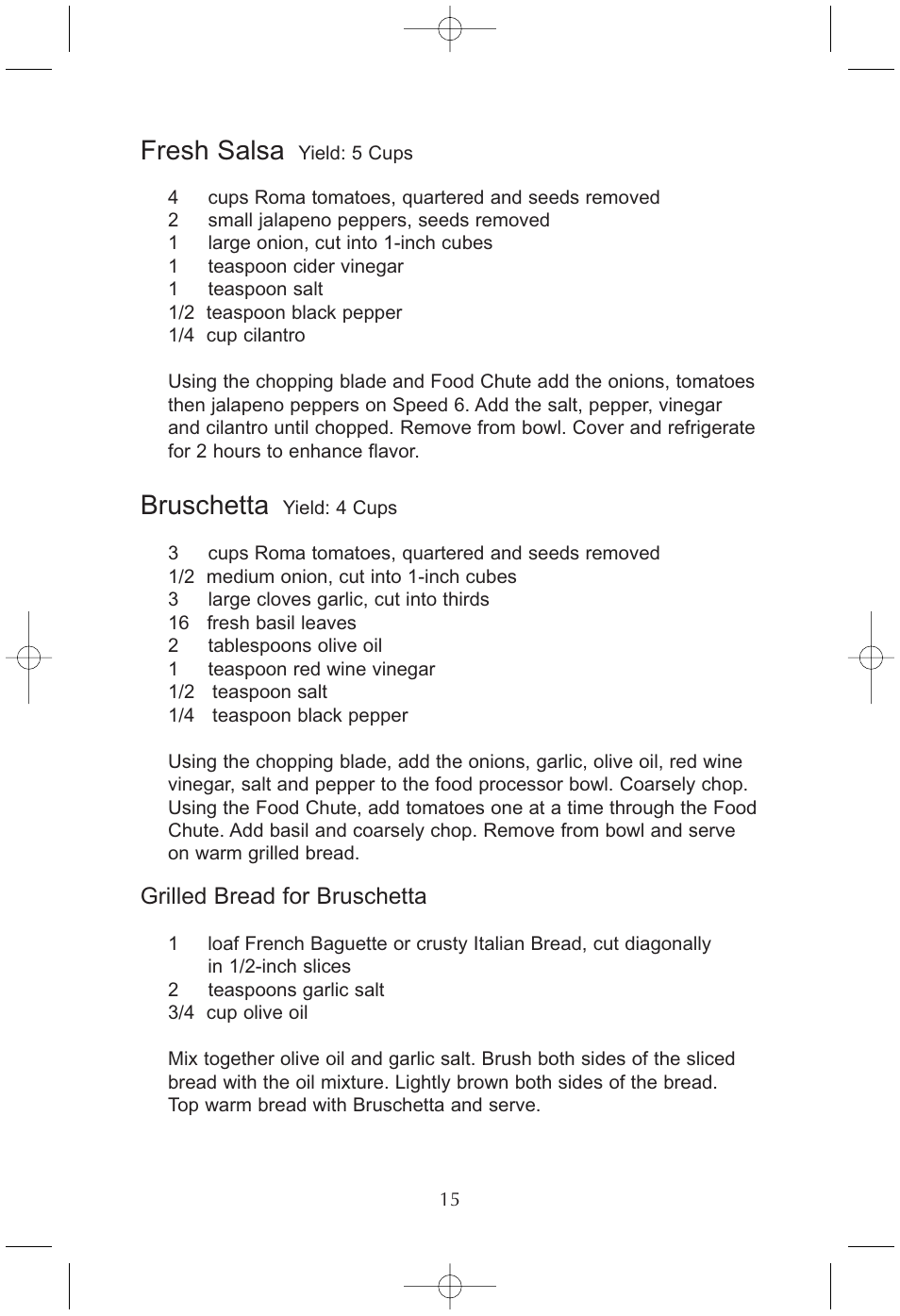 Fresh salsa, Bruschetta | Toastmaster RHFP8B User Manual | Page 16 / 18