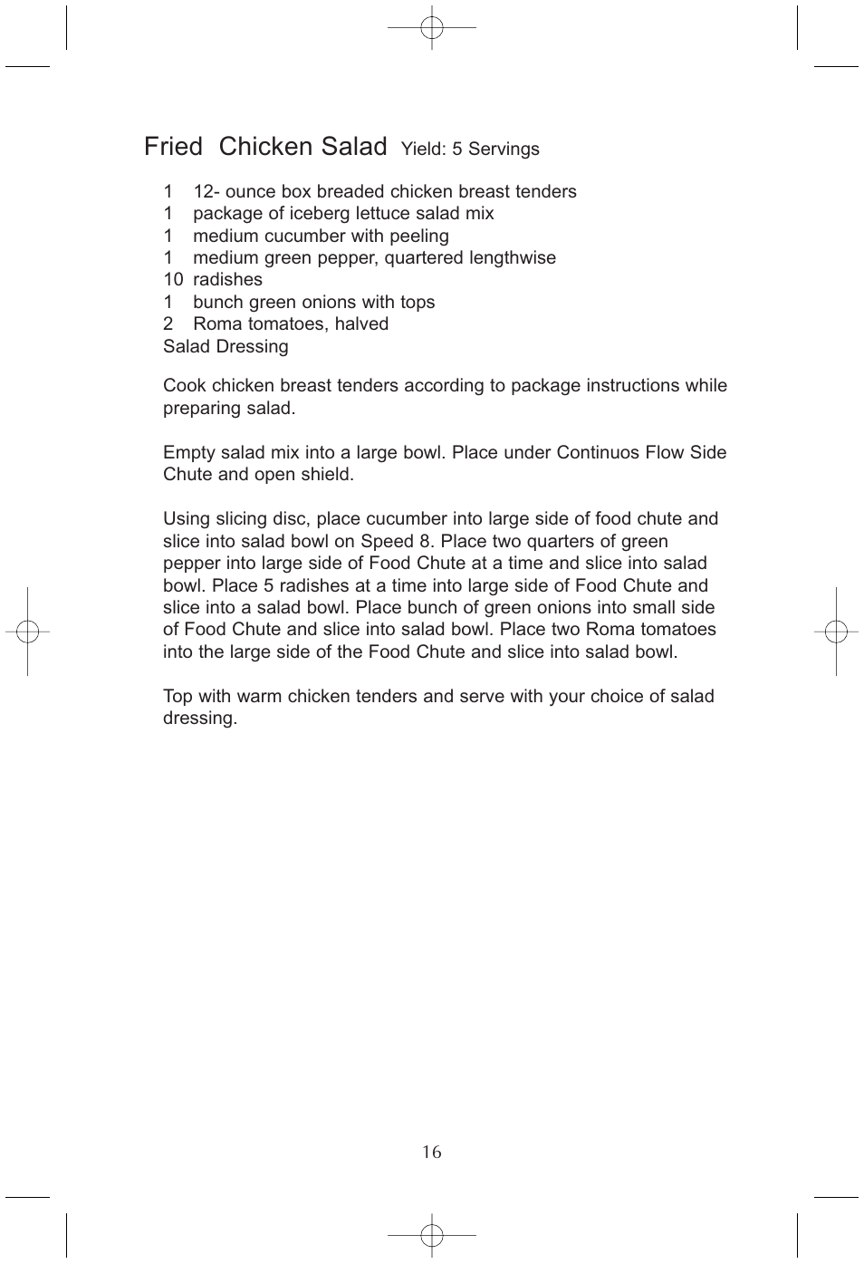 Fried chicken salad | Toastmaster RHFP8B User Manual | Page 17 / 18
