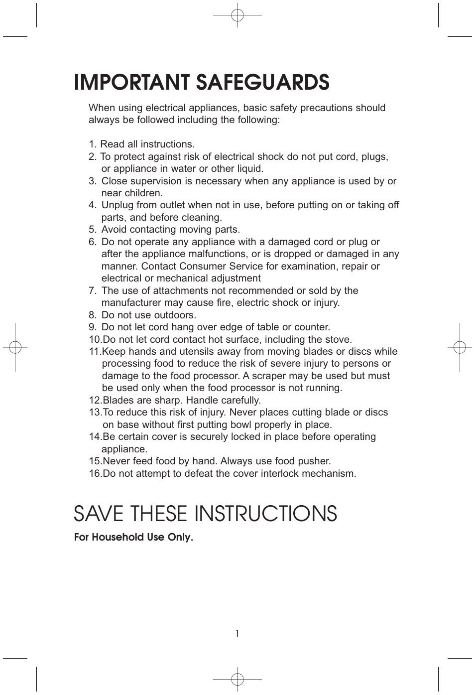 Important safeguards, Save these instructions | Toastmaster RHFP8B User Manual | Page 2 / 18