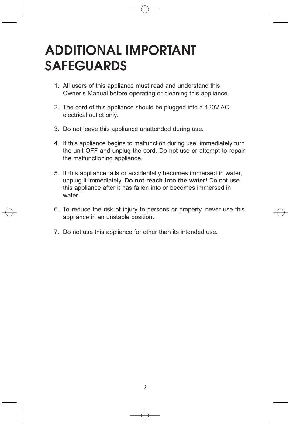 Additional important safeguards | Toastmaster RHFP8B User Manual | Page 3 / 18