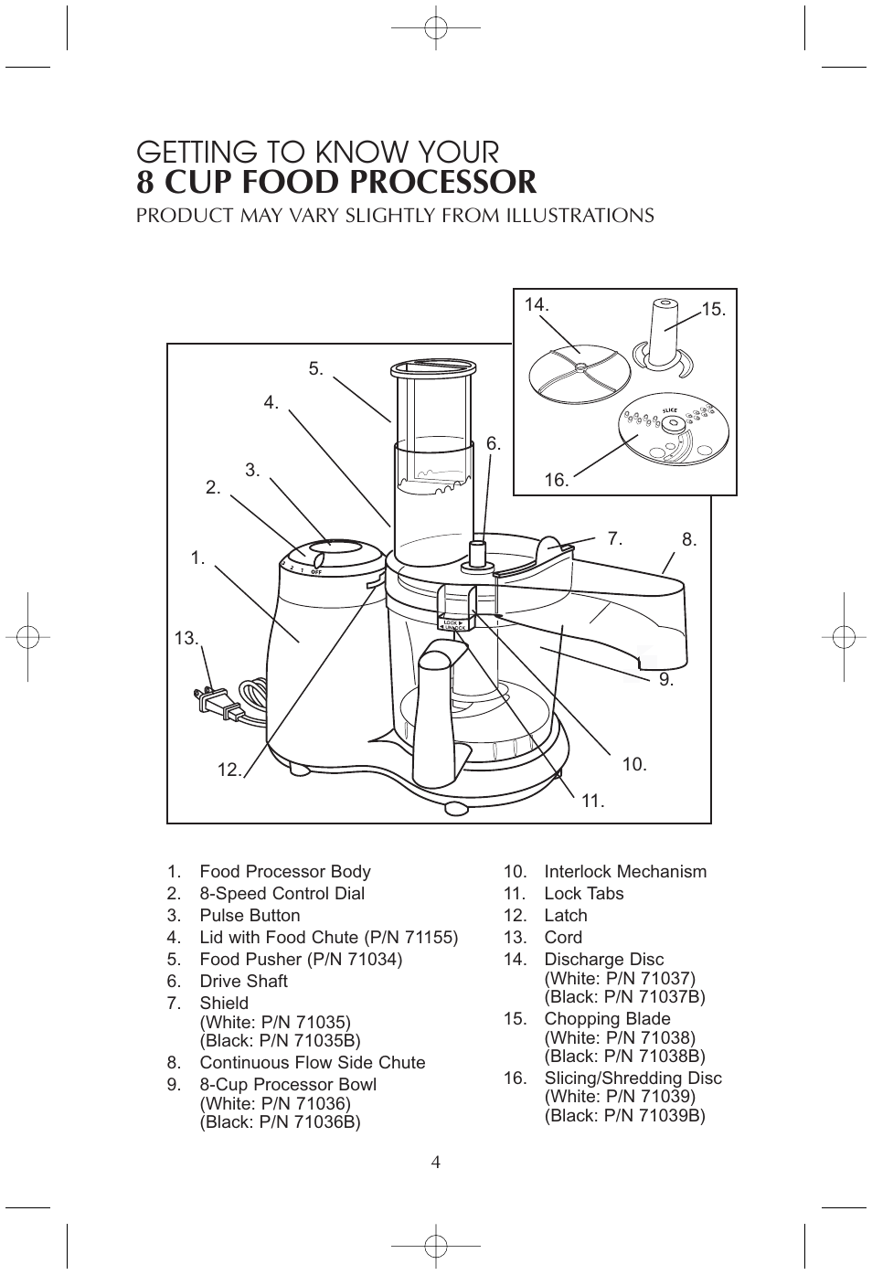 8 cup food processor, Getting to know your | Toastmaster RHFP8B User Manual | Page 5 / 18
