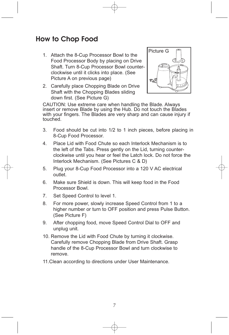 How to chop food | Toastmaster RHFP8B User Manual | Page 8 / 18