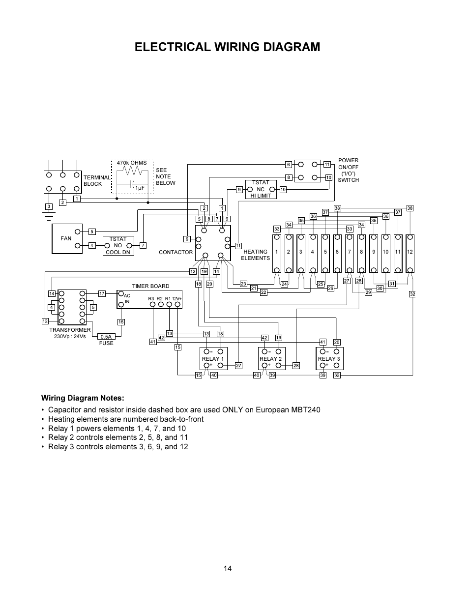 Electrical wiring diagram | Toastmaster MBT240 User Manual | Page 14 / 16