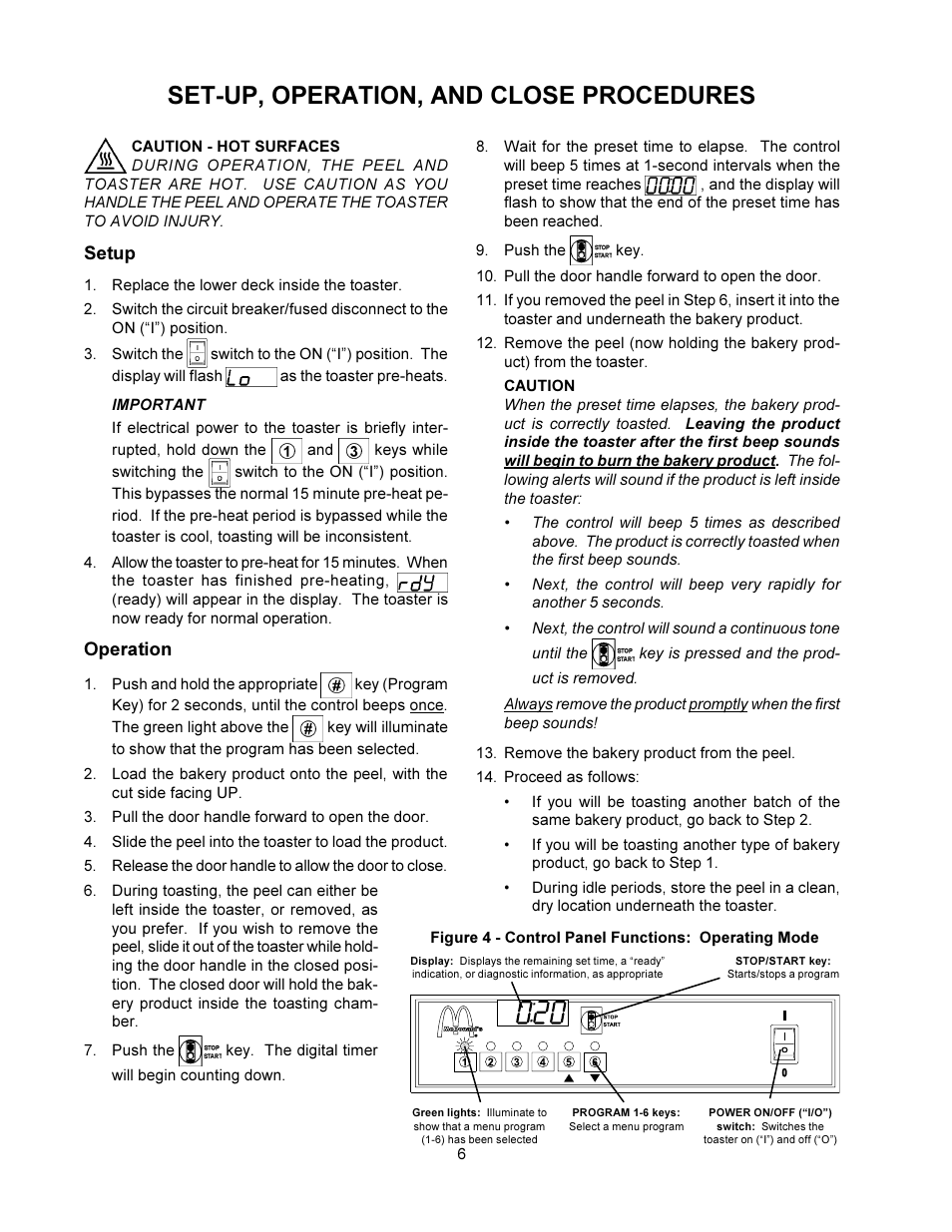 Set-up, operation, and close procedures, Setup, Operation | Toastmaster MBT240 User Manual | Page 6 / 16